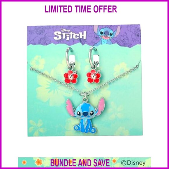 Lilo & Stitch Jewelry Set, Hoop Earrings & Adjustable Necklace, Gift - Picture 6 of 6